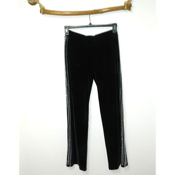 Dolce & Gabbana D&G Sweatpants Women Size Medium Black Velour Rhinestones Y2K - Picture 1 of 10
